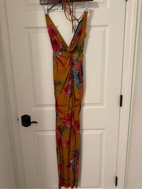 Mustard Floral Halter Maxi Dress